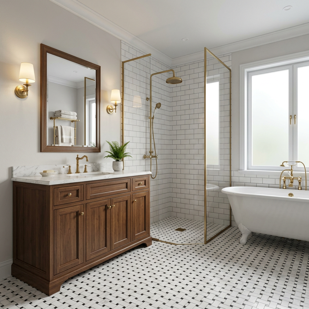 Classic Bathroom Design with Floor-Standing Vanity & Elegant Storage