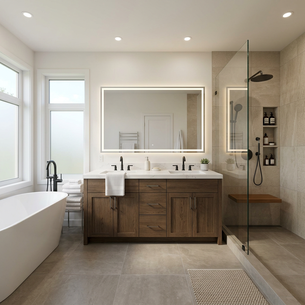 Modern White Marble Bathroom with Floor-Standing Vanity