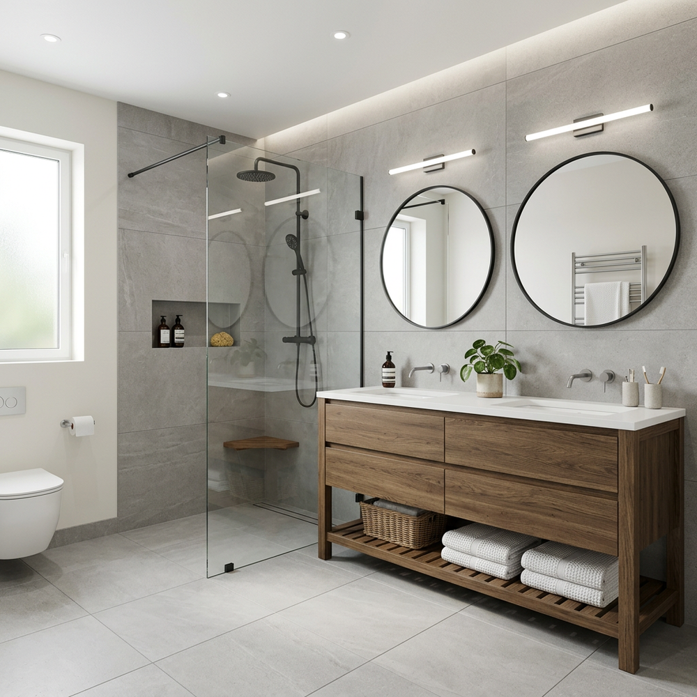 Compact Modern Bathroom with Stylish Floor-Standing Vanity