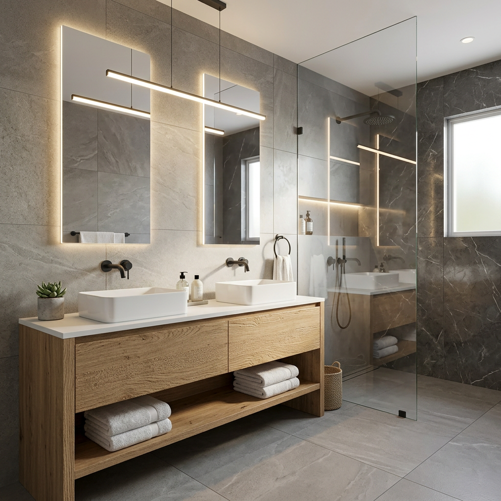 Modern Bathroom Design with Acacia Vanity