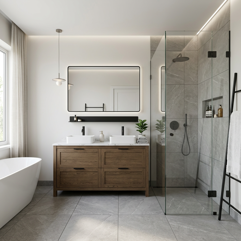 Modern Spa-Inspired Bathroom with Floor-Standing Vanity