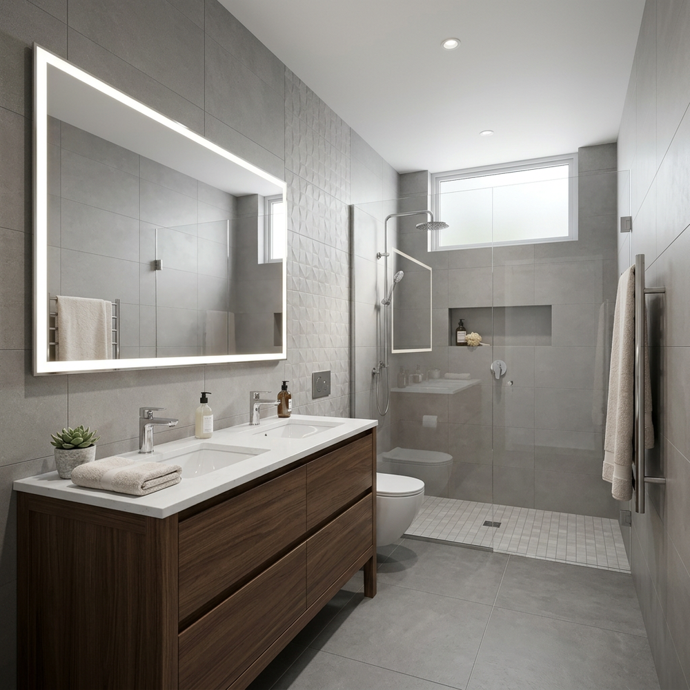 Minimalist Modern Bathroom with Glass Partition