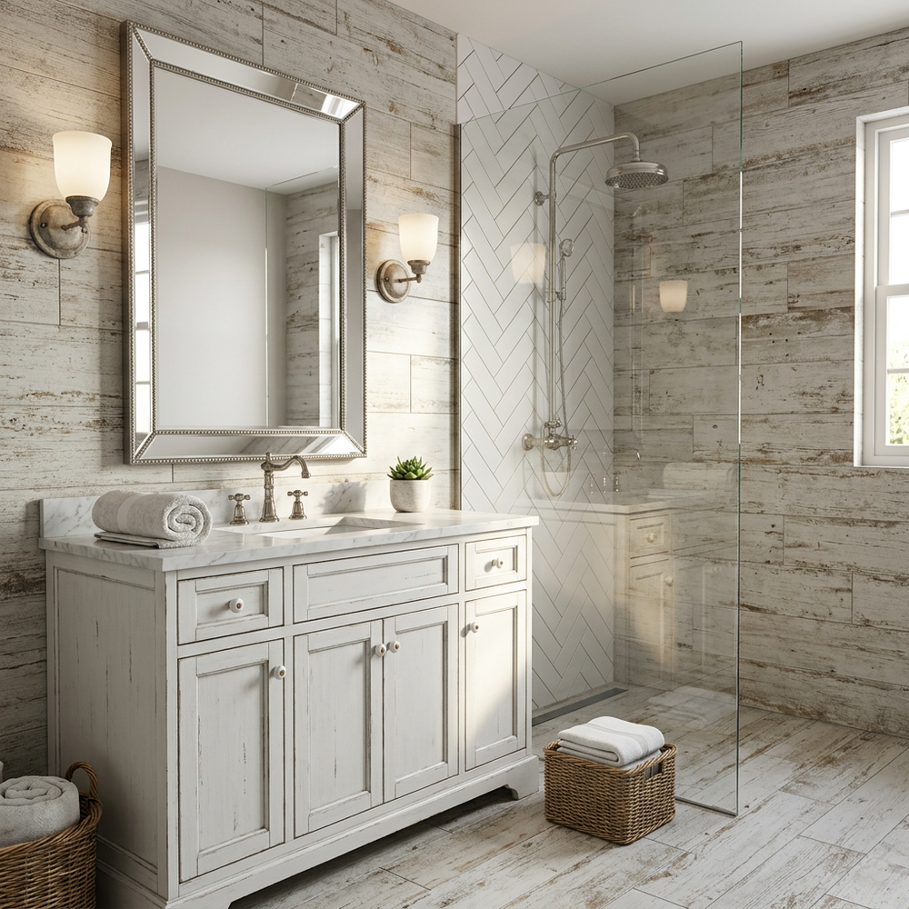 Modern Shabby Chic Bathroom with Floor-Standing Vanity