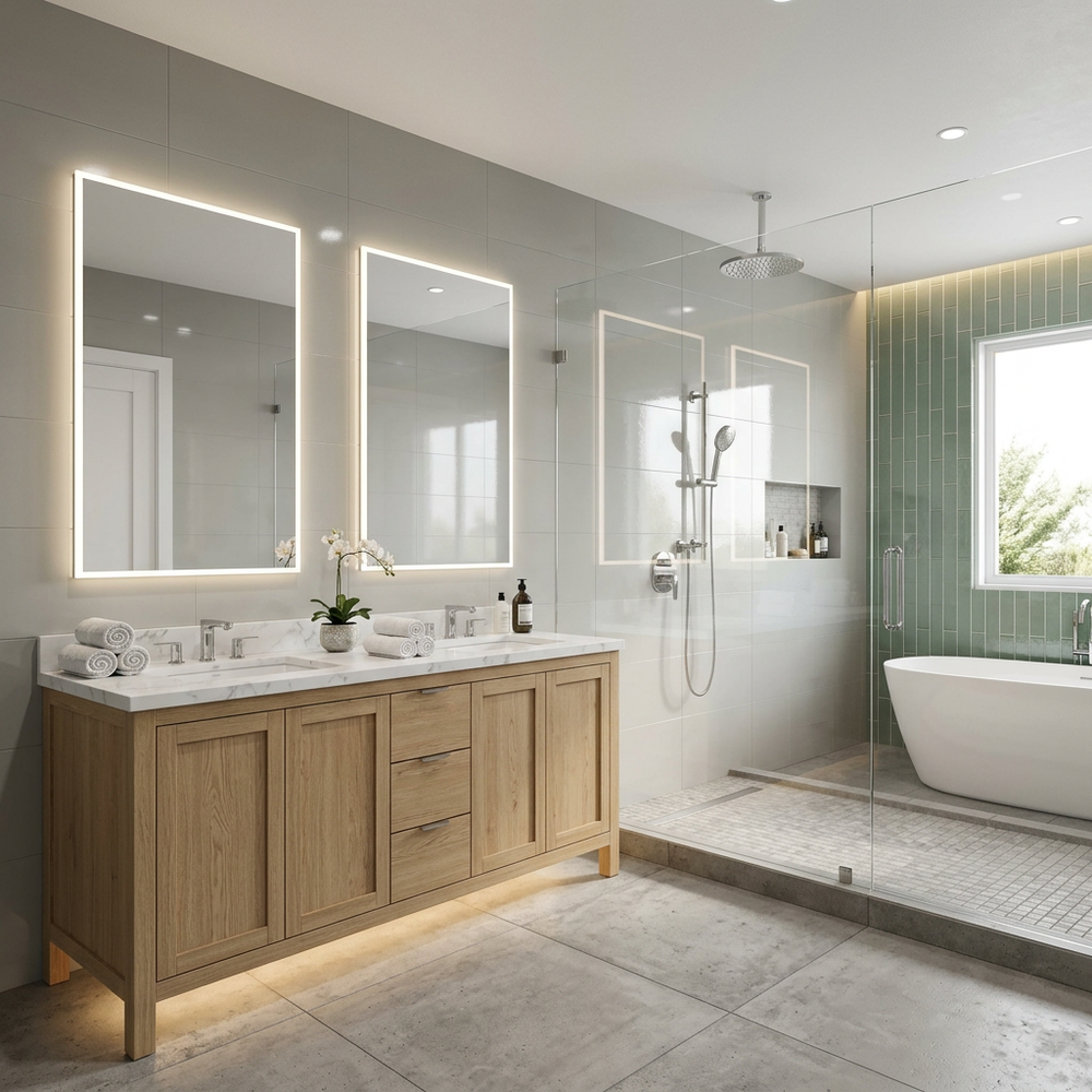 Elegant Grey and White Bathroom with Minimalist Marble Finishes