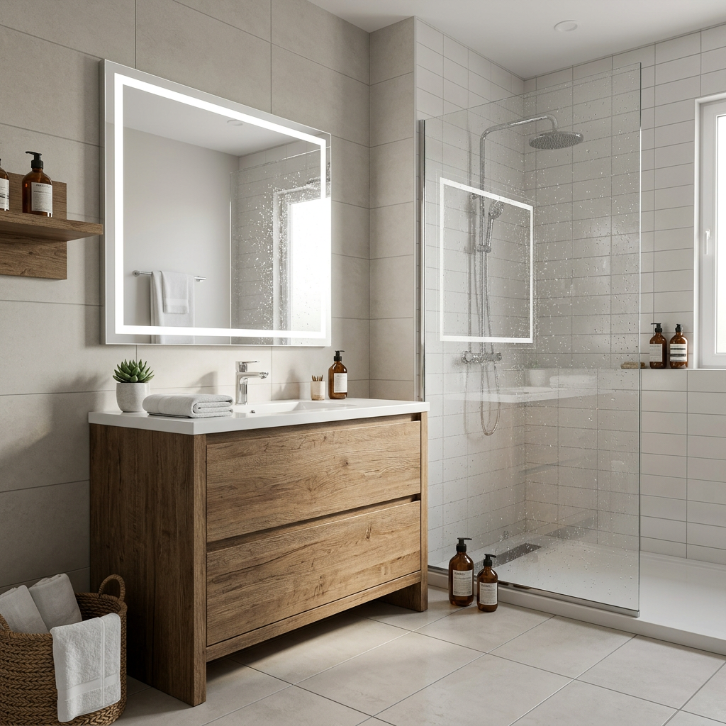 Spa-Inspired Bathroom with Matte Vanity and Stone Vessel Sink