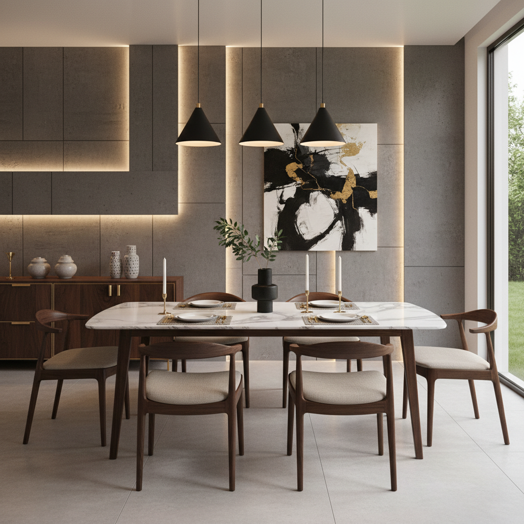 Modern Dining Room Design With Rectangular Wood Table