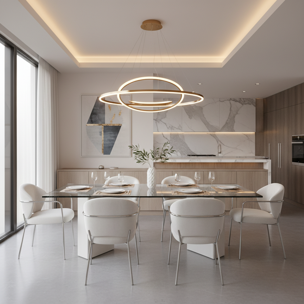 Modern 4-Seater Dining Room with Glass Top Table