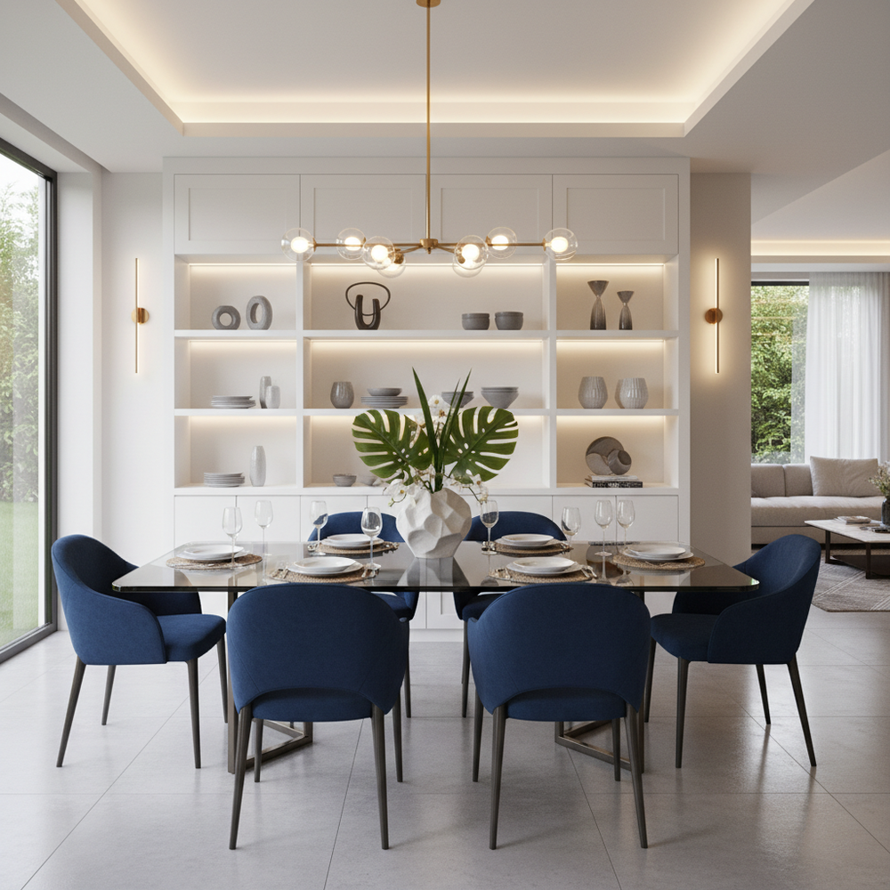 Luxury 6-Seater Dining Room with Glass Table and Crockery Unit