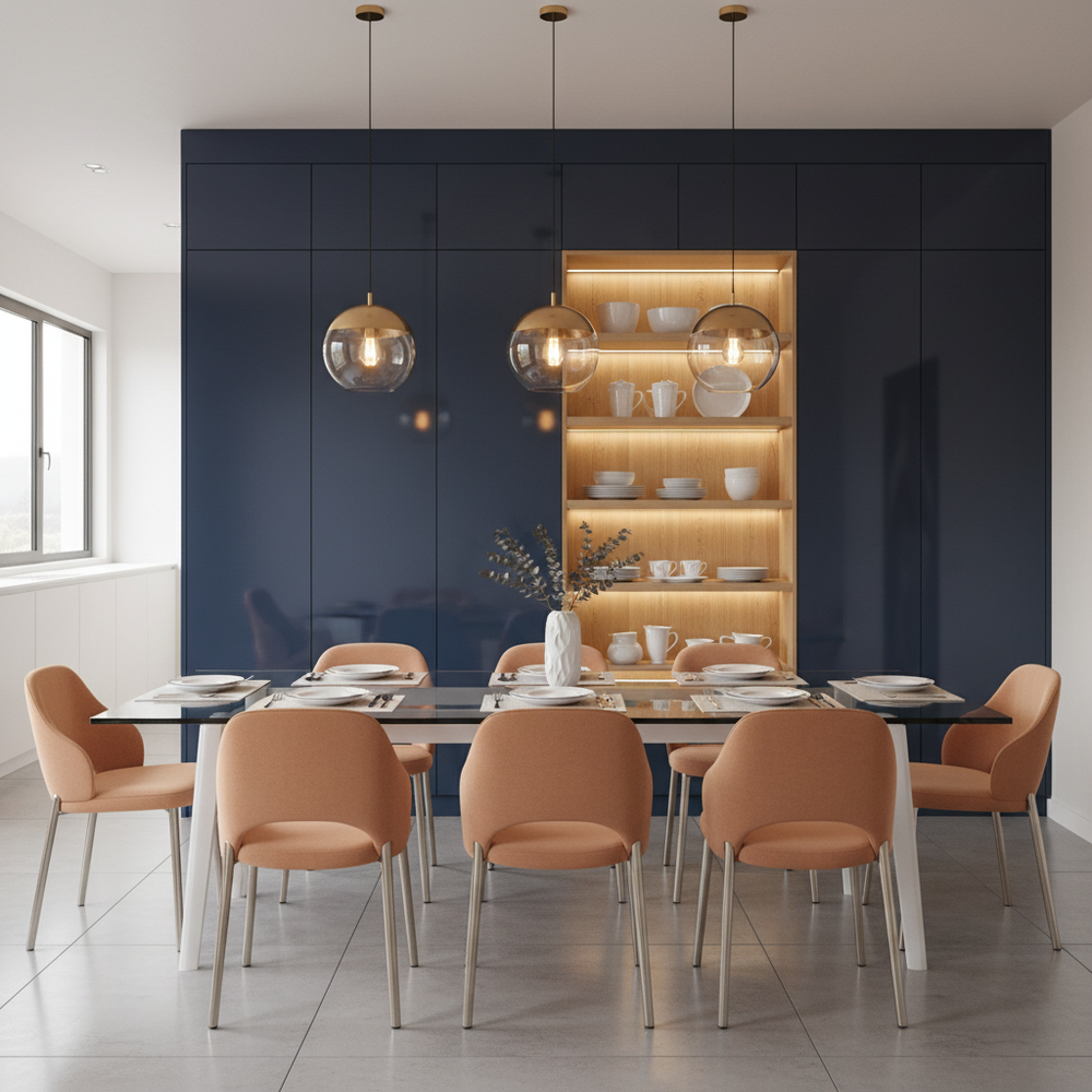 Modern Glass Top 6-Seater Dining Room with Storage