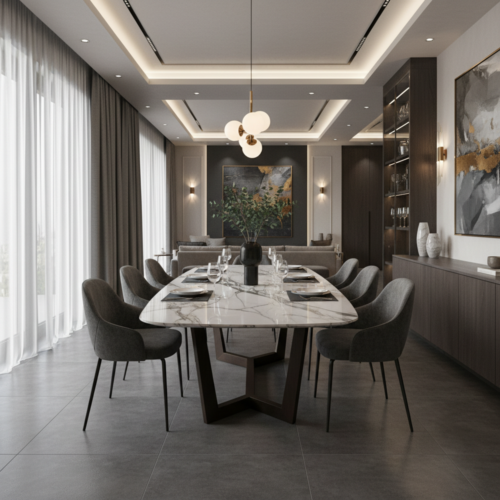 Modern Dining Room With Elegant 6-Seater Dining Furniture