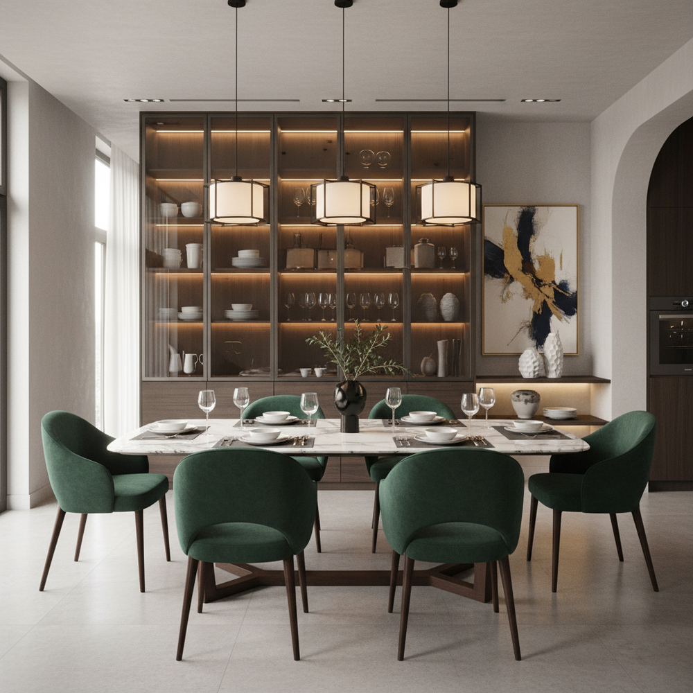 Modern 6-Seater Dining Room With Elegant Marble Table