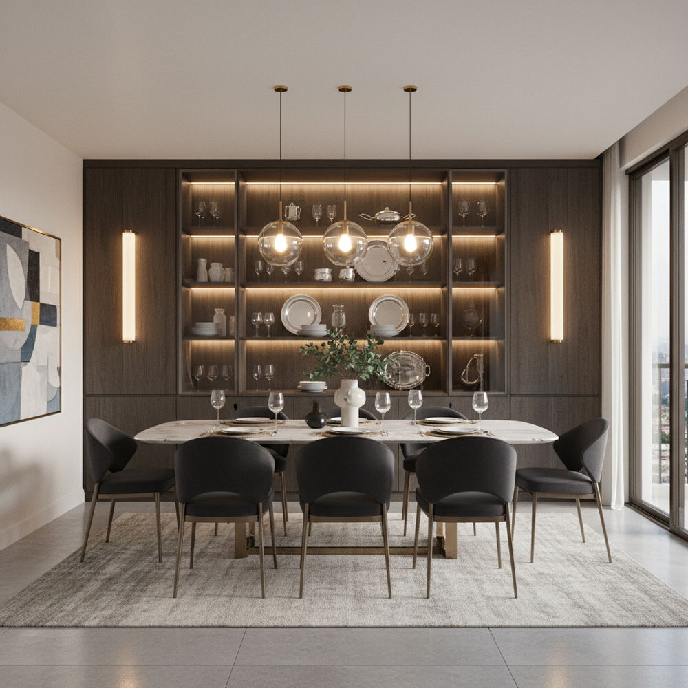 Modern Marble Top 6-Seater Dining Room With White Marble Table