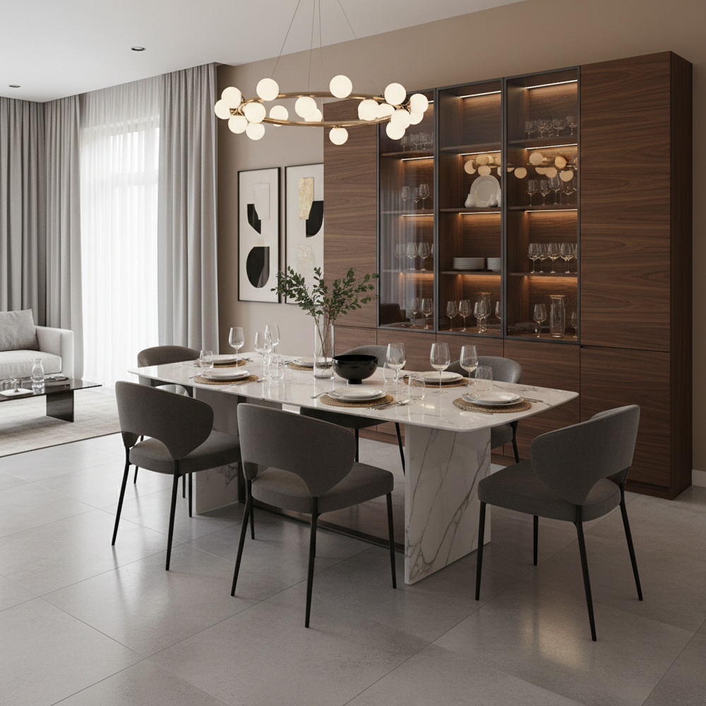 Elegant Modern 6-Seater Dining Room With Marble Top Table
