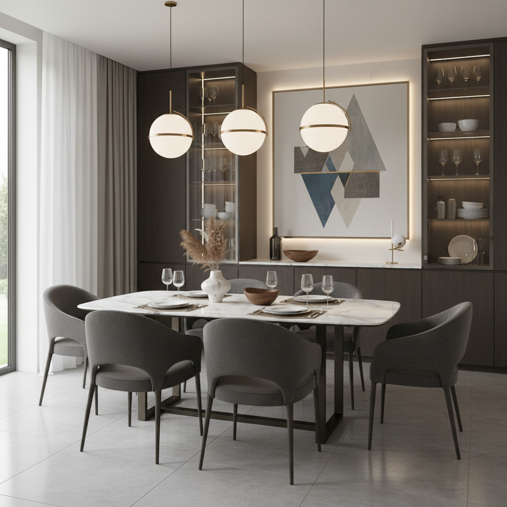 Modern Six-Seater Dining Room Design With Elegant Decor | Livspace