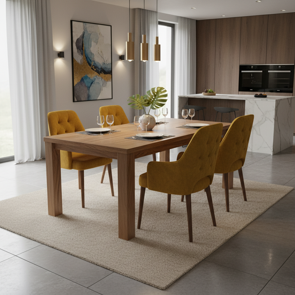 Modern Mustard & Wood 4-Seater Dining Room