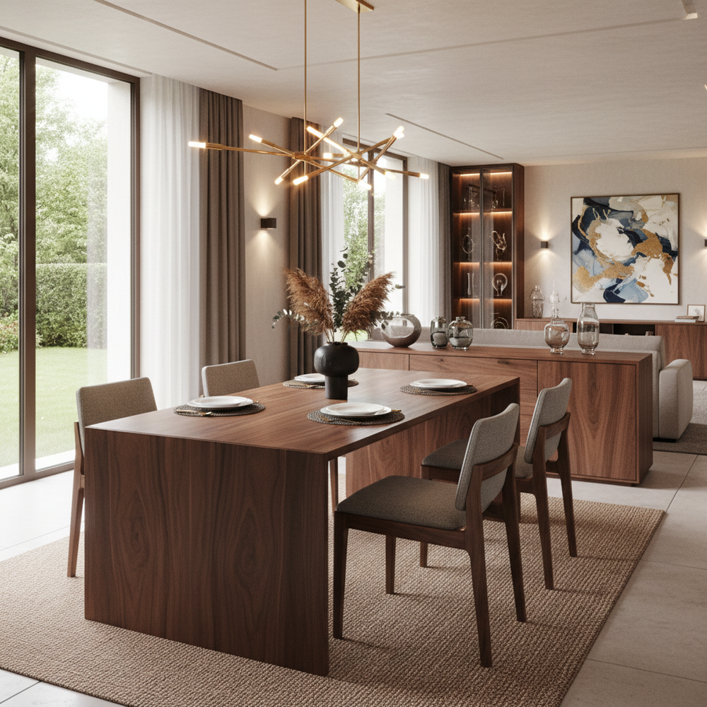 Modern Dining Room with Wooden 4-Seater Table