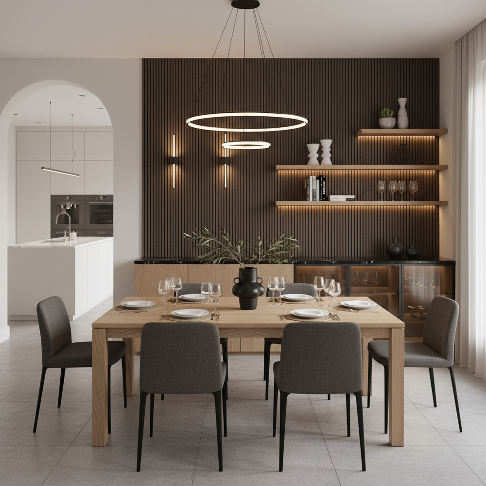 Modern 4-Seater Dining Set with Warm Wood Tones