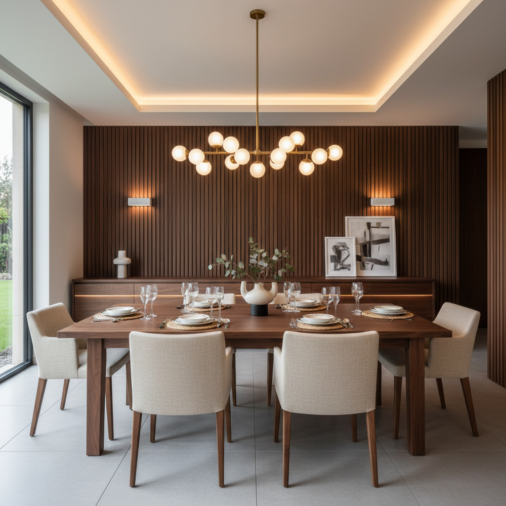 Modern 6-Seater Dining Room with Solid Wood Table