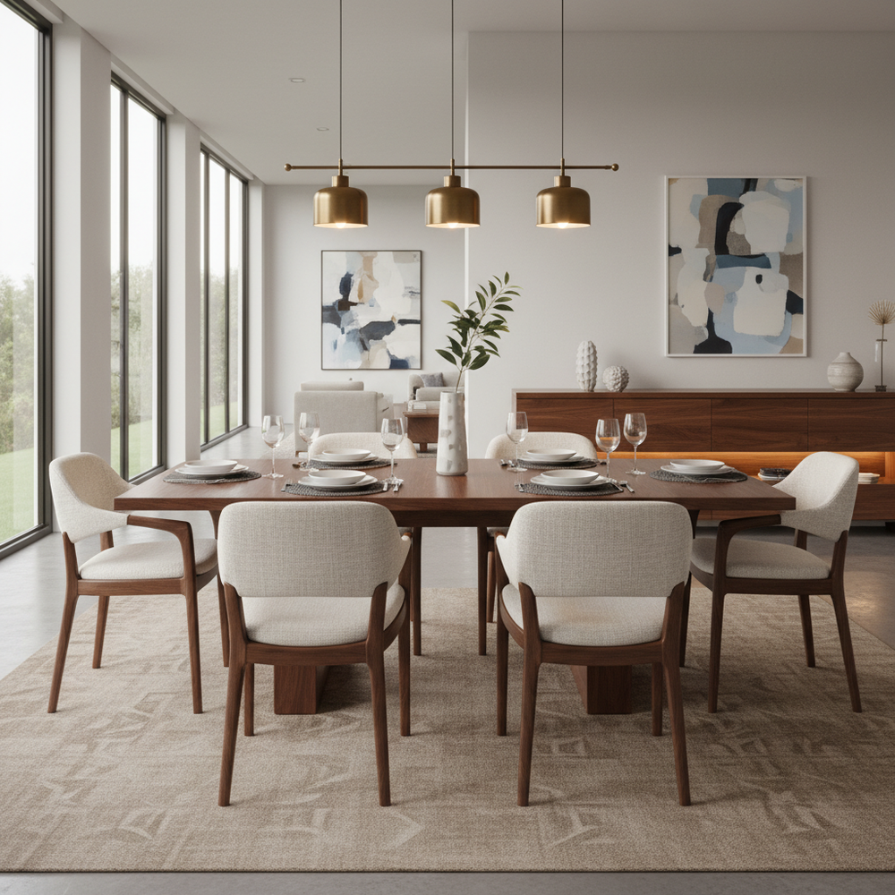 6-Seater Dining Room with Solid Wood Tabletop