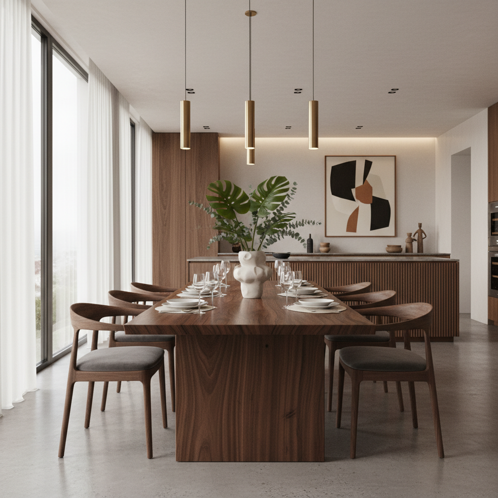 Solid Wood Dining Room with Elegant Chandelier — 6-Seater