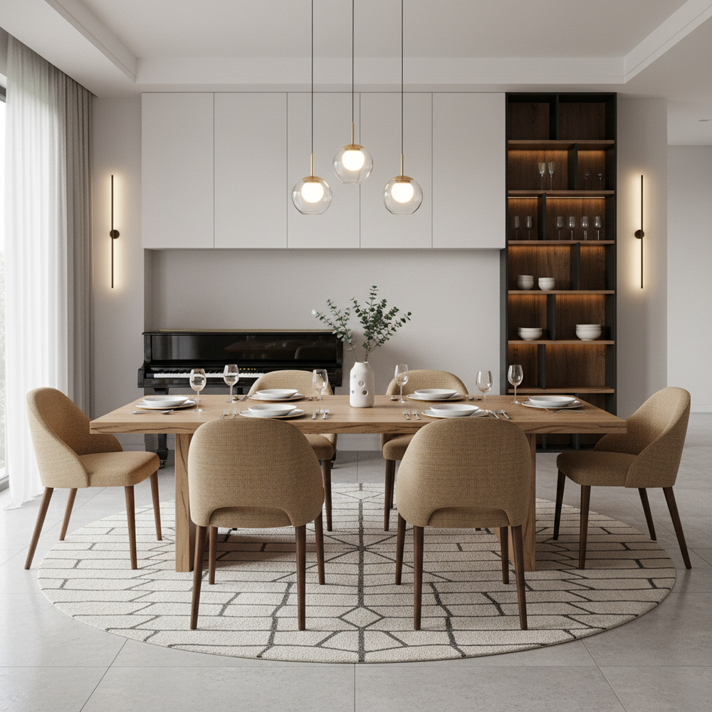 Rustic Charm Solid Wood 6-Seater Dining Hall