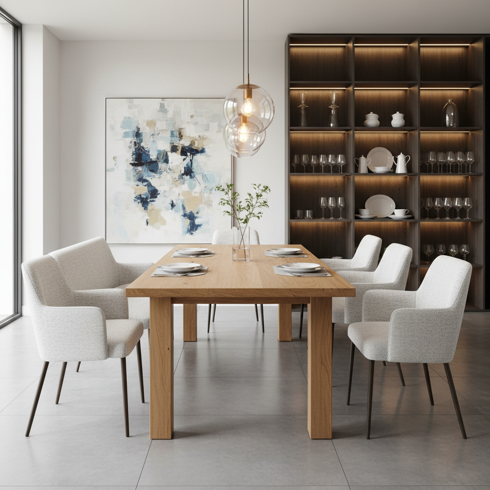 Modern Solid Wood 6-Seater Dining Room with Bench
