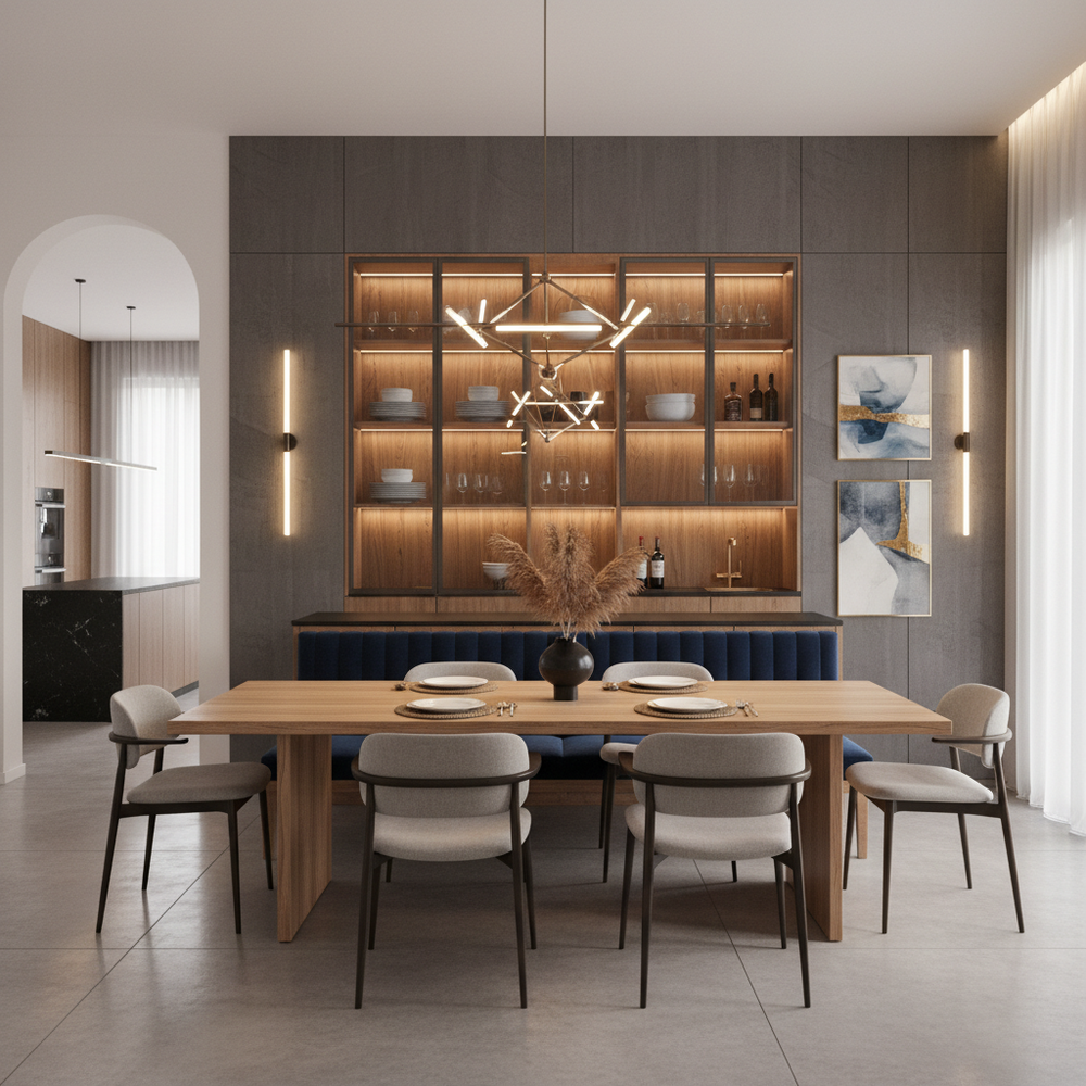 Spacious 6-Seater Dining Room with Grey Seating