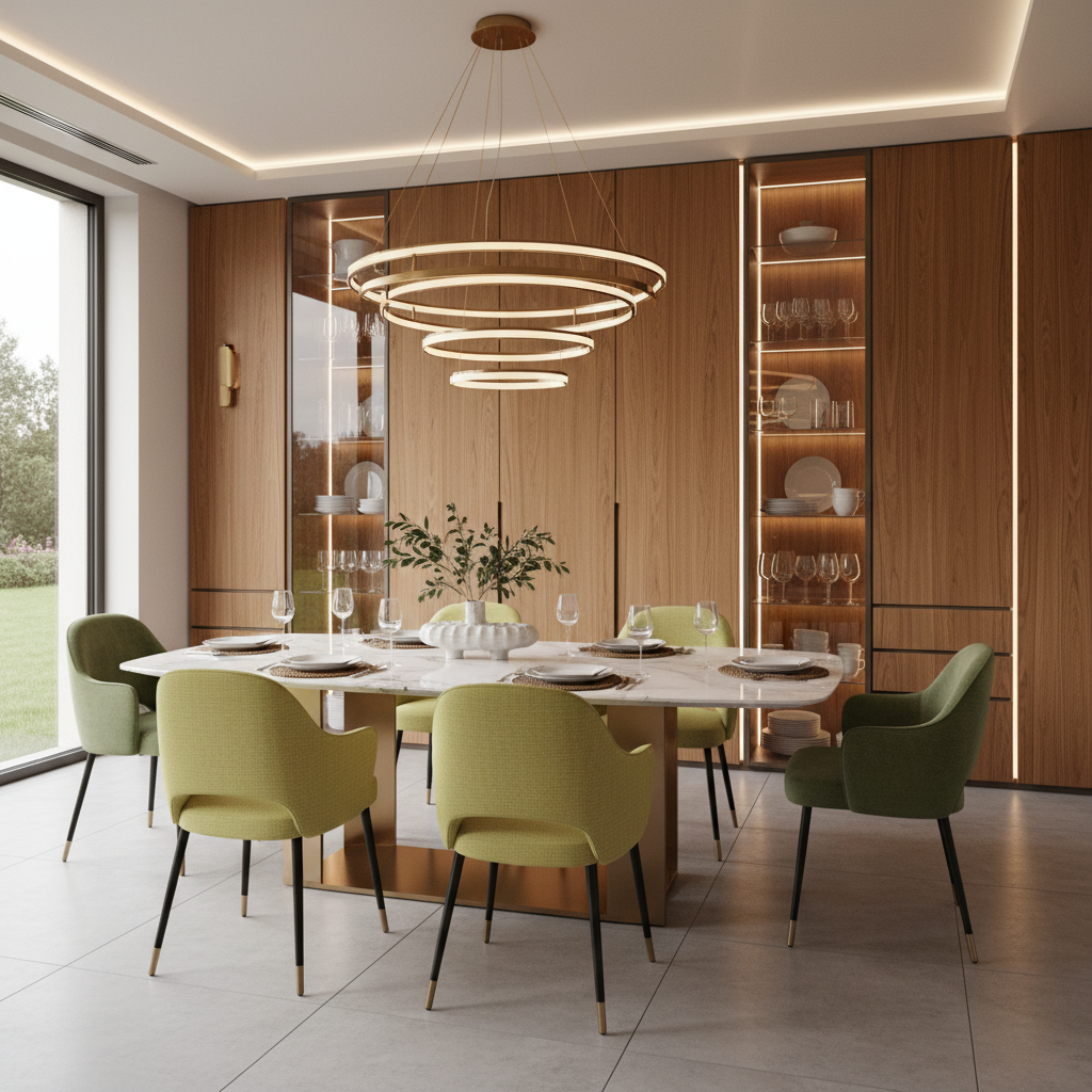 Modern 6-Seater Dining Set with Chartreuse Chairs