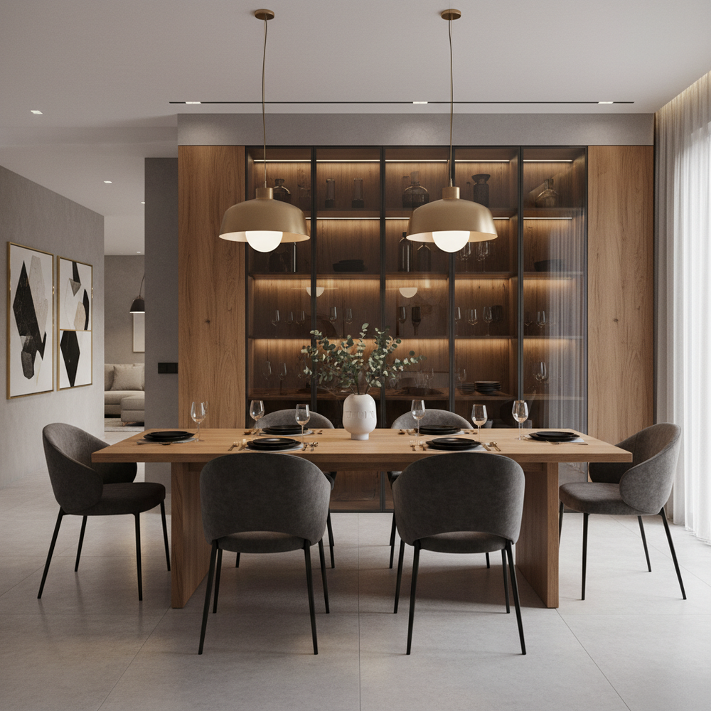 Contemporary 6-Seater Dining Room with Pendant Lighting