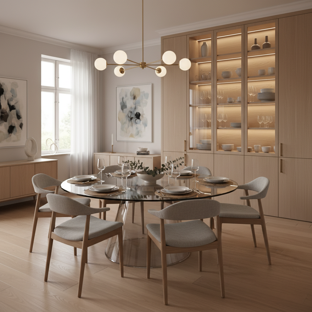 Scandinavian Glass Top 6-Seater Dining Room