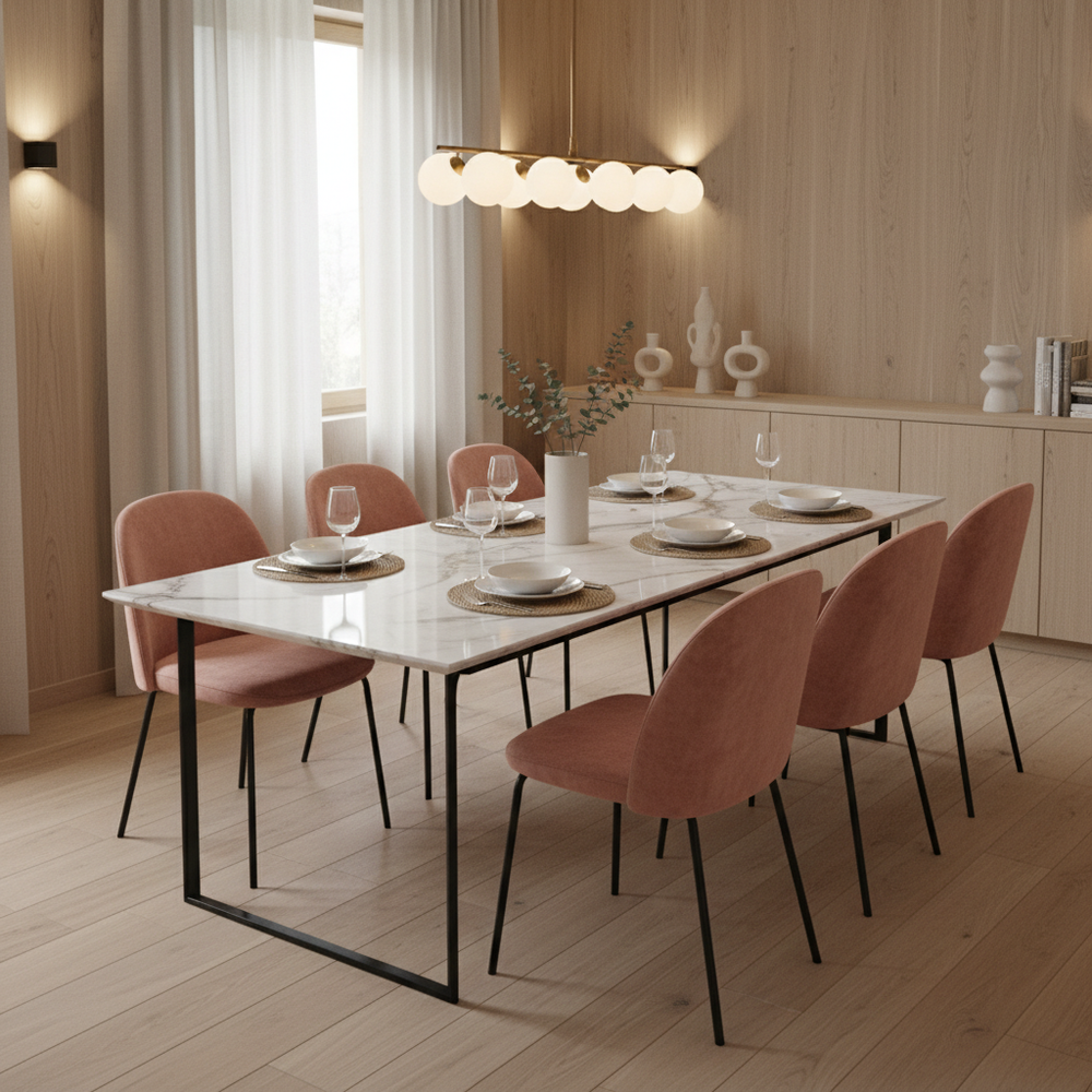 Scandinavian Marble Top 6-Seater Dining Room