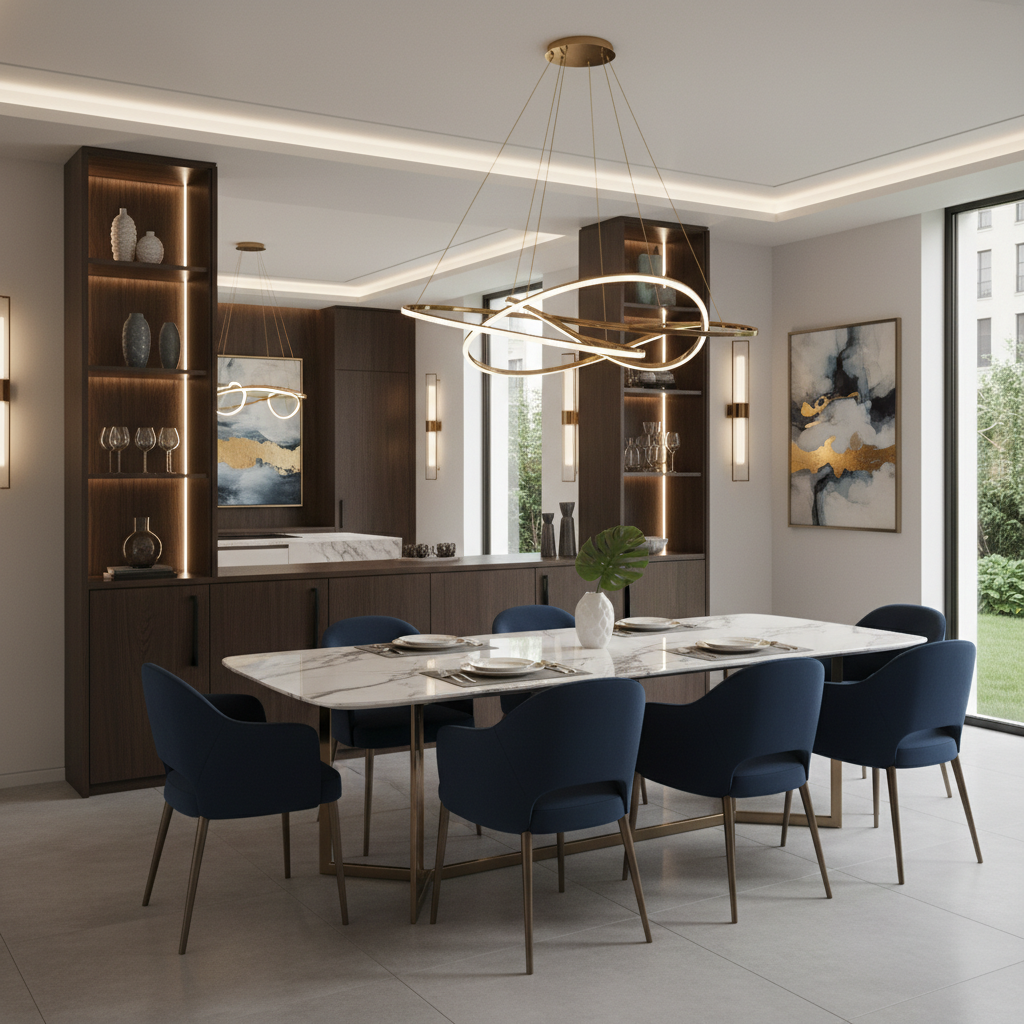 Spacious 6-Seater Dining Room Design With Ample Storage