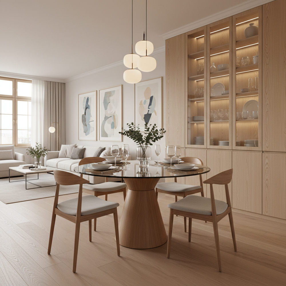 Spacious Scandinavian Dining Room Design with Dining Table