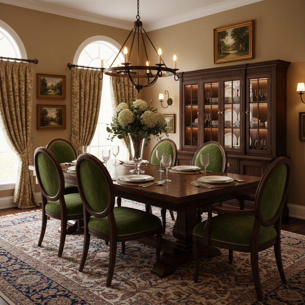 Traditional 4-Seater Wooden Dining Room Design With Seater