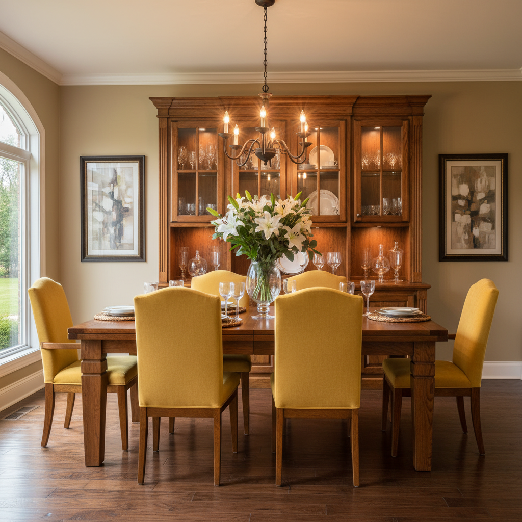 Traditional Dining Room with Solid Wood Dining Table and Elegant Décor