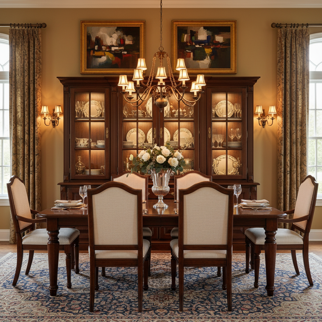 Classic Dining Room with Solid Wood 6 Seater Dining Table