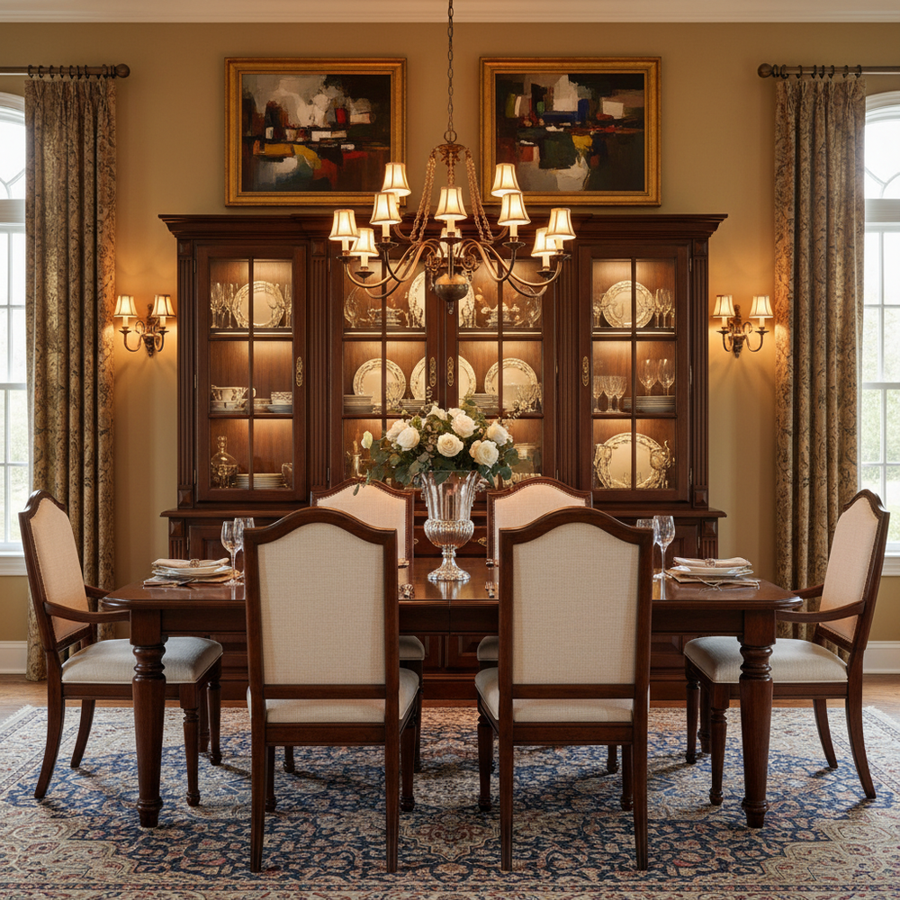 Classic Dining Room with Solid Wood 6 Seater Dining Table