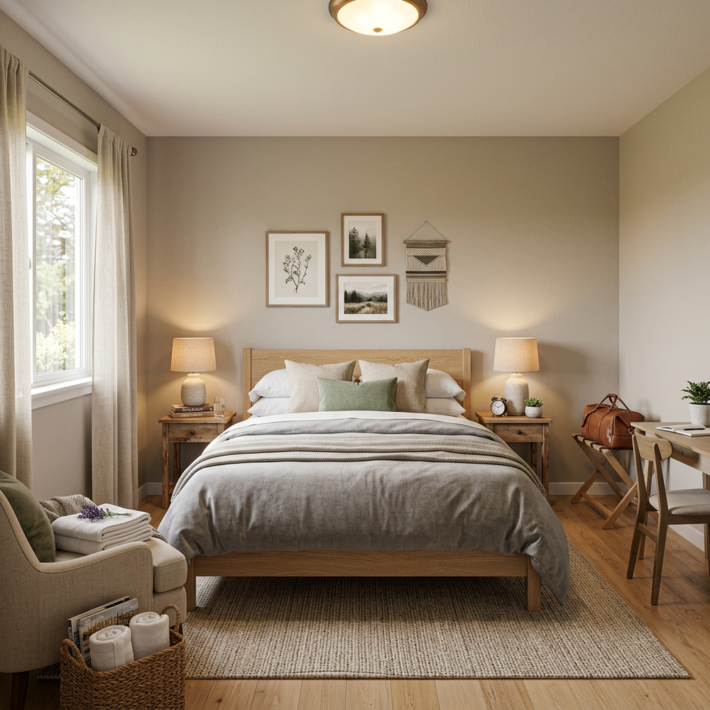 Simple Cozy Guest Bedroom with Queen Size Bed