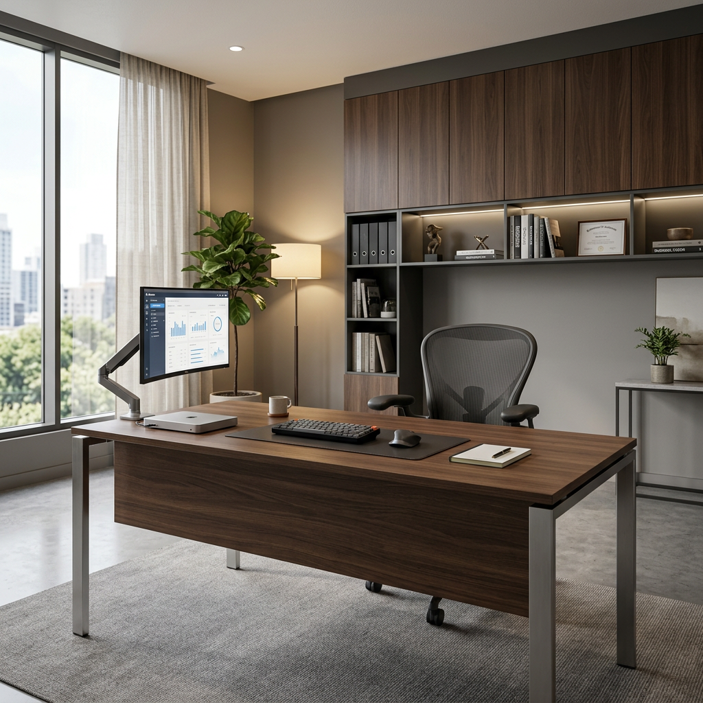 Contemporary Home Office with Freestanding Executive Desk