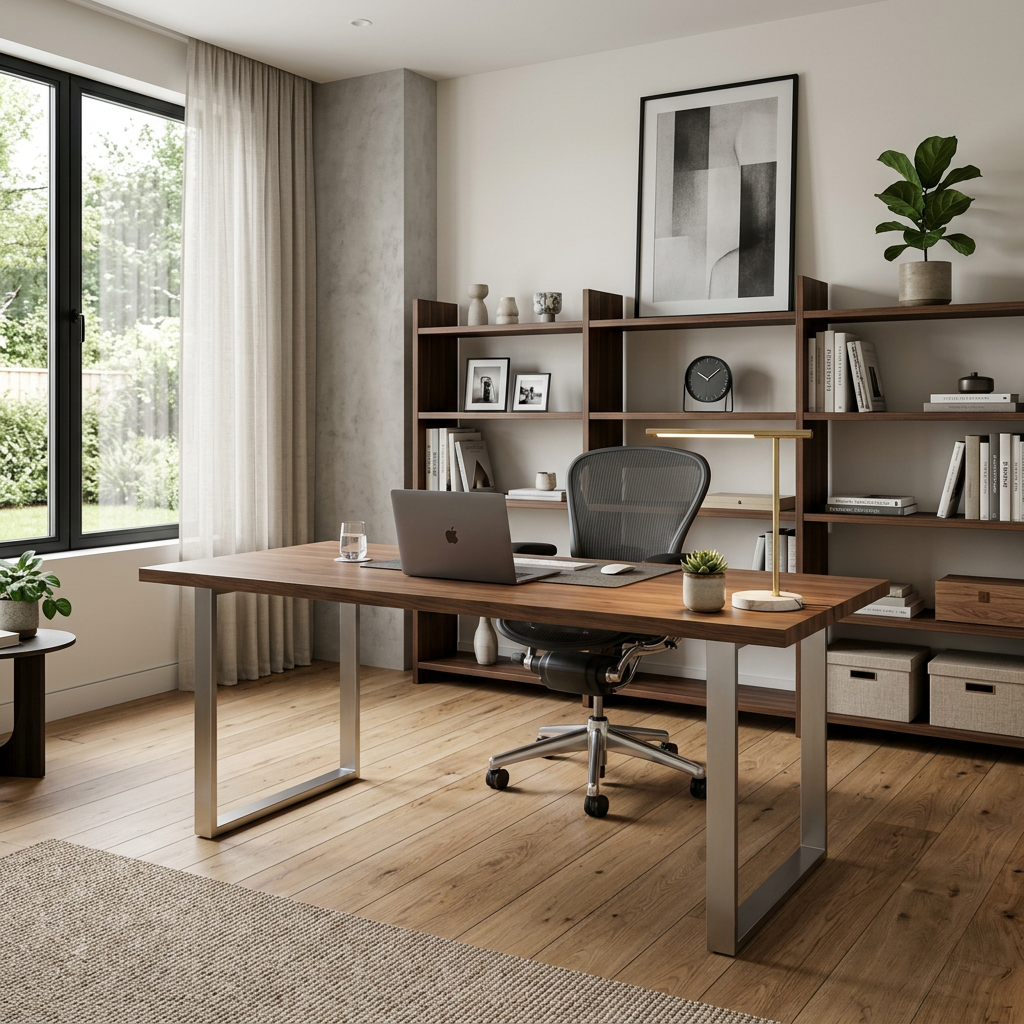 Minimalist Home Office with American Walnut Finish