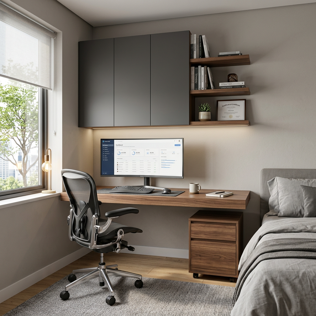 Modern Home Office with Wall-Mounted Desk and Integrated Wardrobe