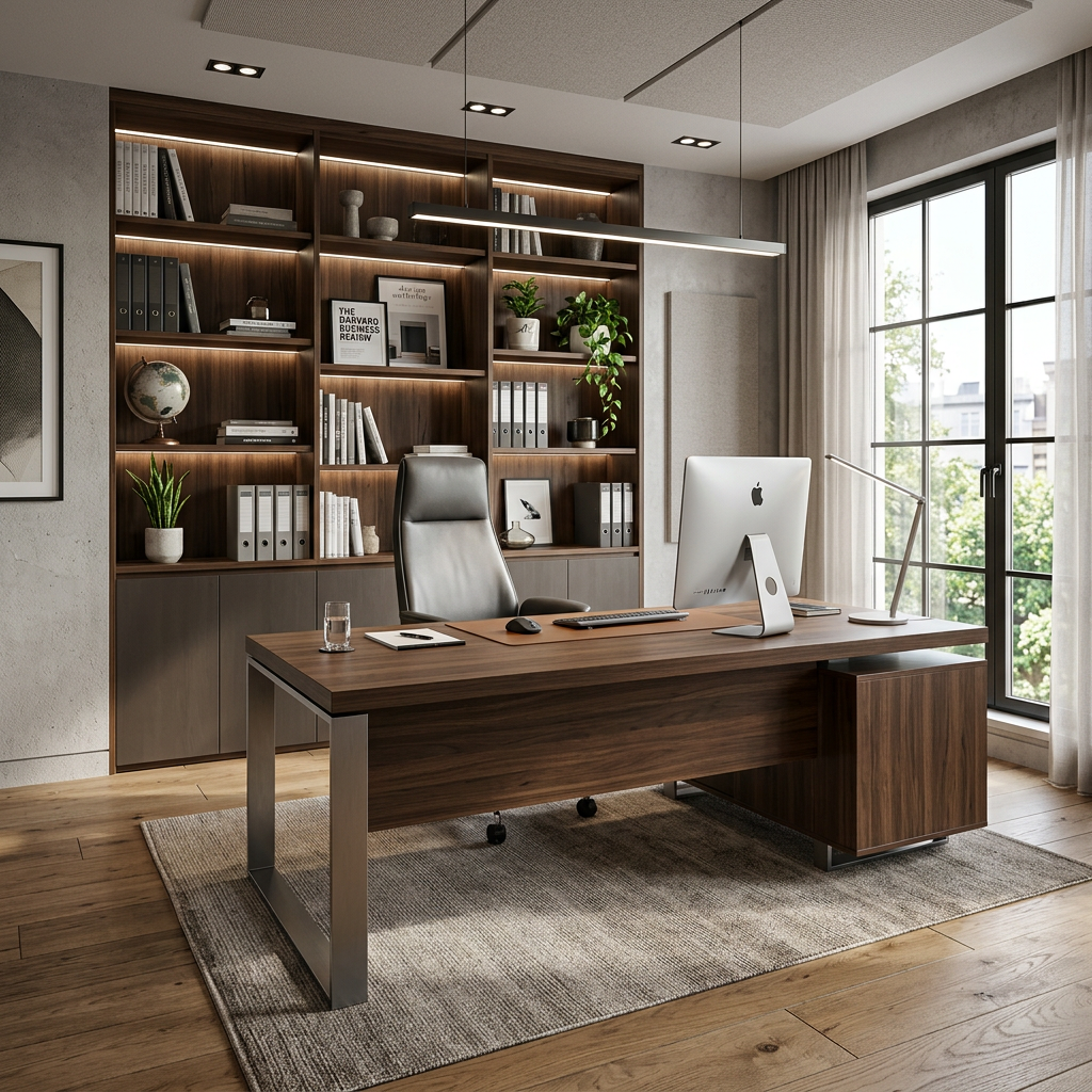 Modern Professional Home Office with Freestanding Executive Desk
