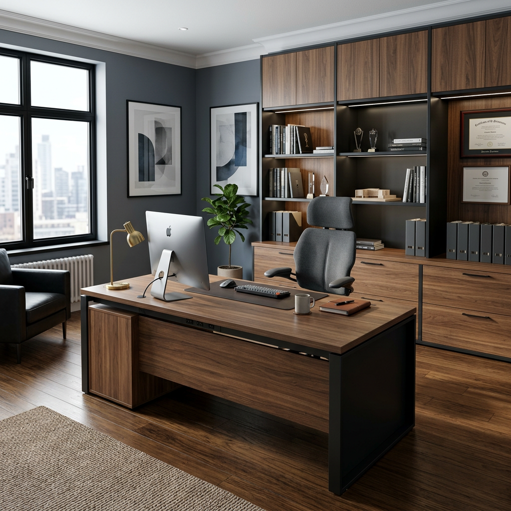 Professional Corporate Study Room with White Executive Desk