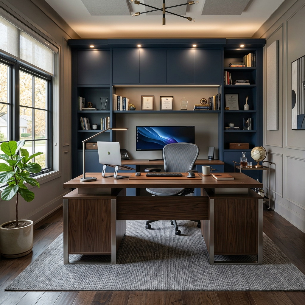 Spacious Executive Home Office with Floor-to-Ceiling Storage