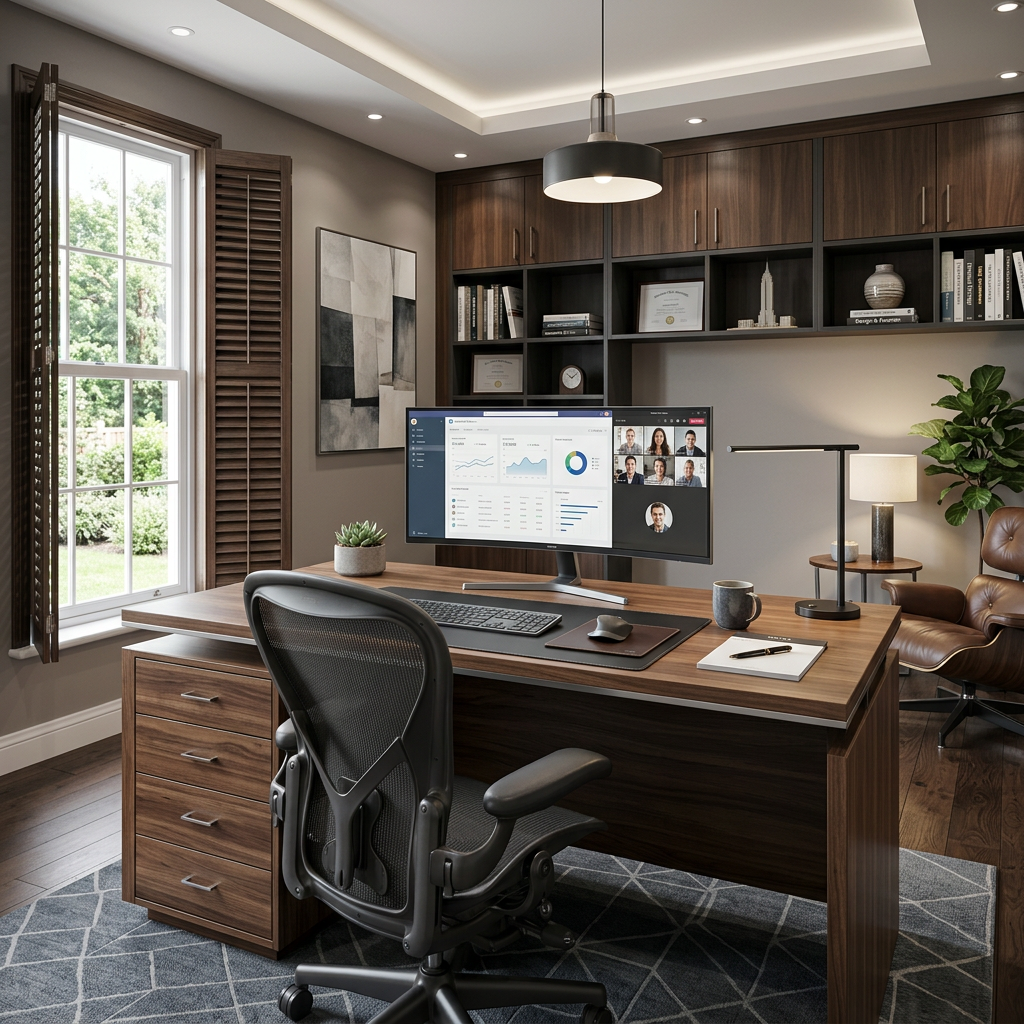 Elegant Shabby Chic Home Study with Freestanding Desk