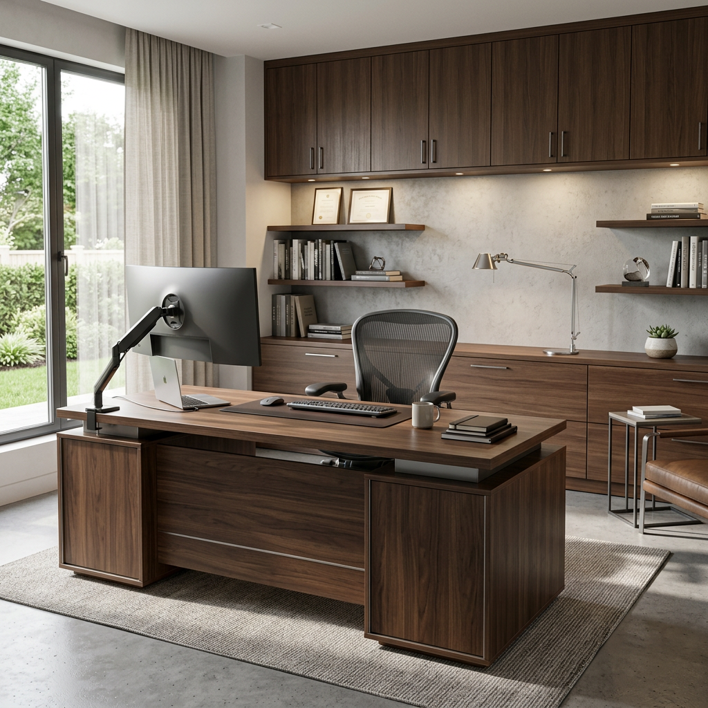 Executive Home Office with Premium Black Swivel Chair