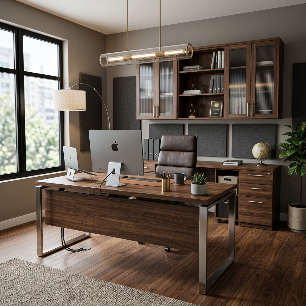 Spacious Grey Themed Home Office with Executive Desk