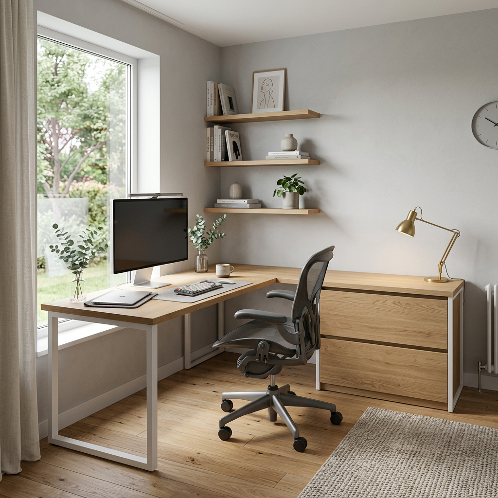 Scandinavian L-Shaped Home Office Design