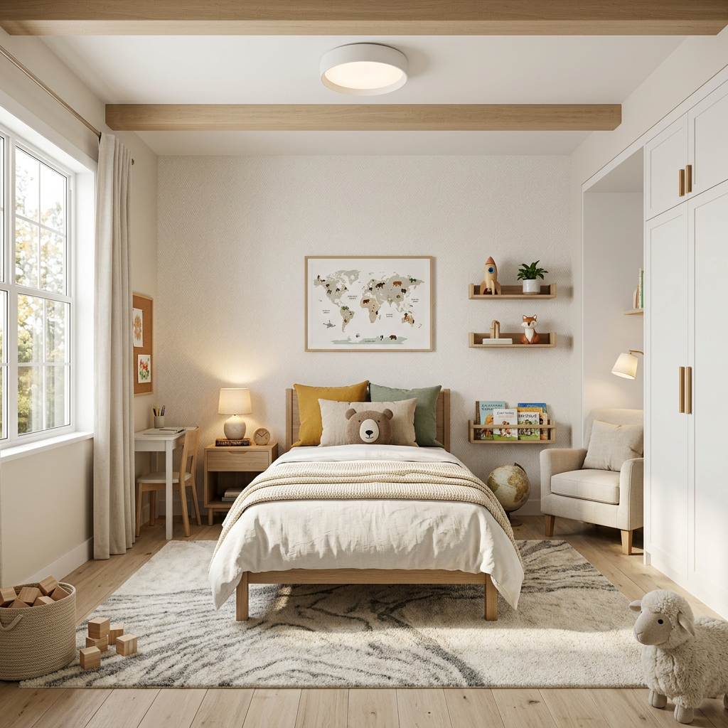 Transitional Teen Bedroom with Sheesham Wood Bed and Study Desk