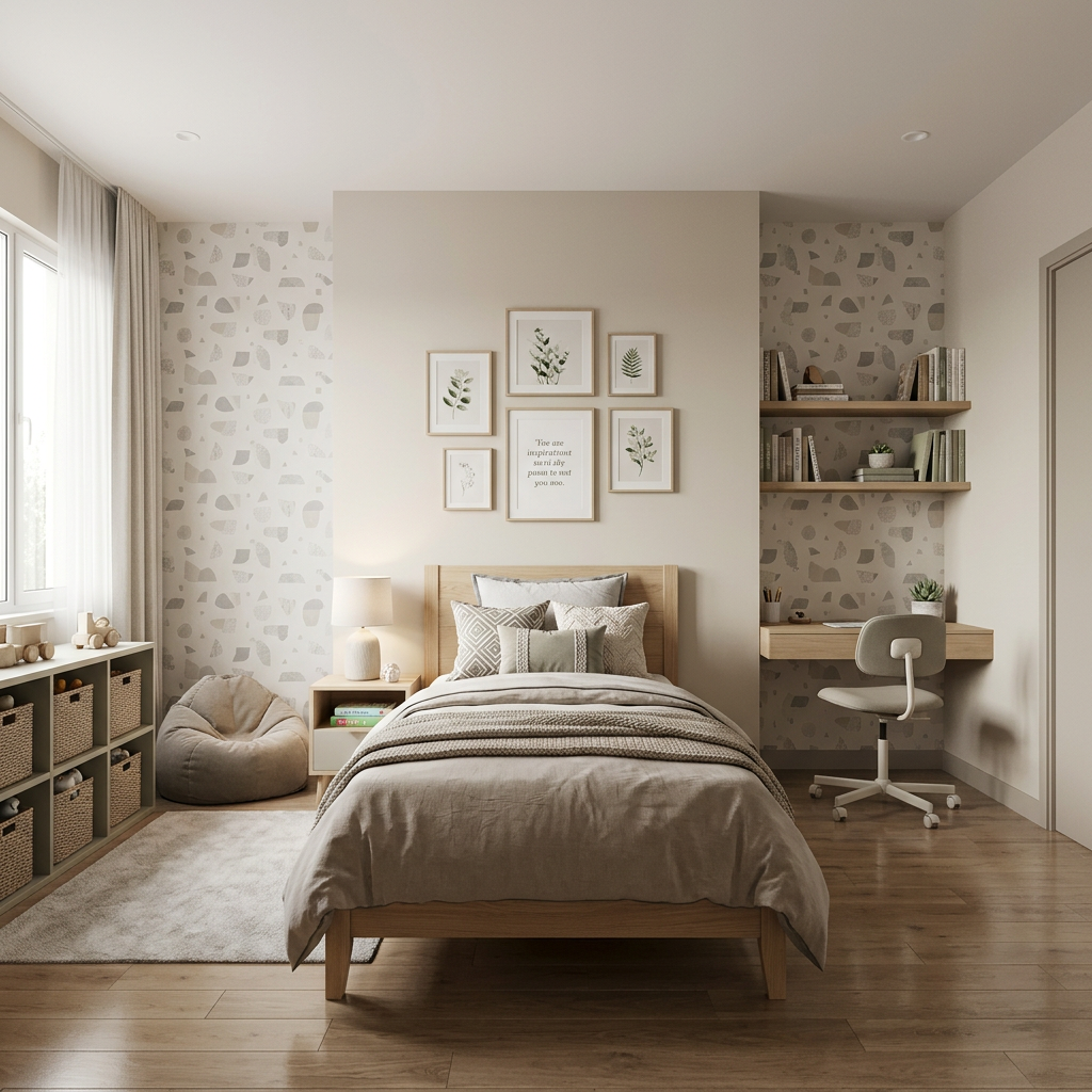Scandinavian Teen Bedroom with Integrated Study Nook and Smart Storage